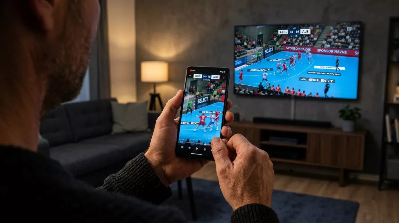 Spiller følger håndbold-livekamp på mobiltelefon
